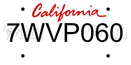 7WVP060 California License Plate