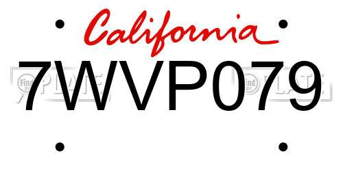7WVP079 California License Plate