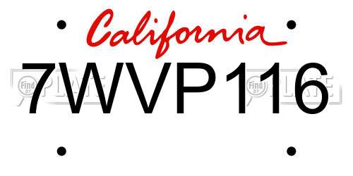 7WVP116 California License Plate