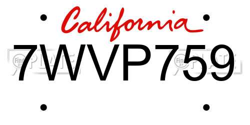 7WVP759 California License Plate