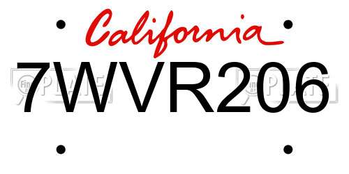 7WVR206 California License Plate