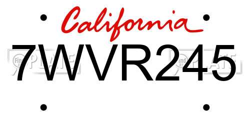 7WVR245 California License Plate