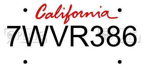 7WVR386 California License Plate