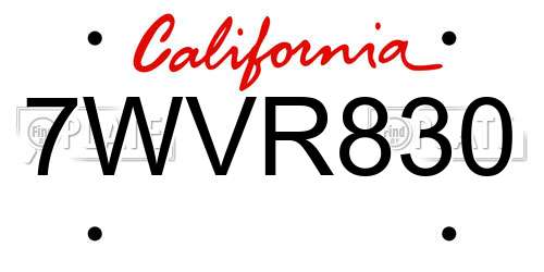 7WVR830 California License Plate