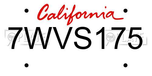 7WVS175 California License Plate