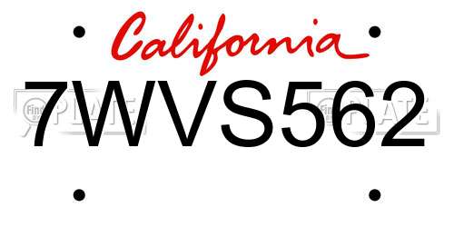7WVS562 California License Plate