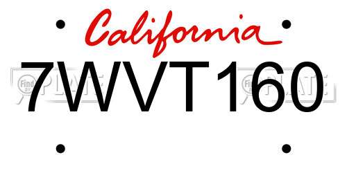 7WVT160 California License Plate