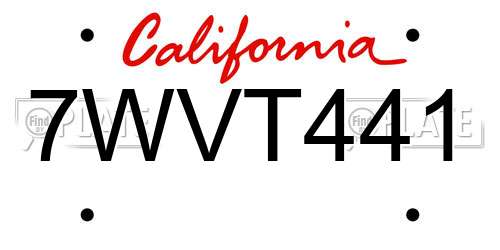 7WVT441 California License Plate