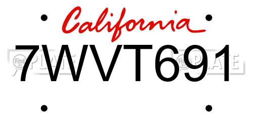 7WVT691 California License Plate