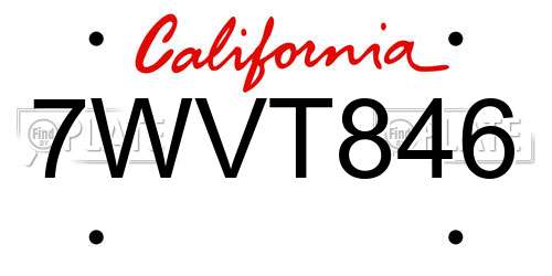 7WVT846 California License Plate