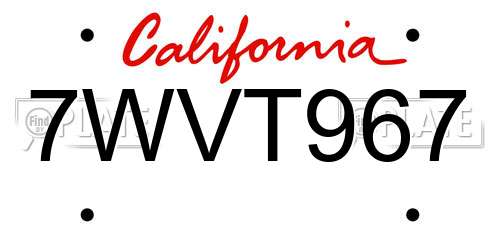 7WVT967 California License Plate
