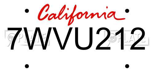 7WVU212 California License Plate