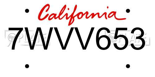 7WVV653 California License Plate