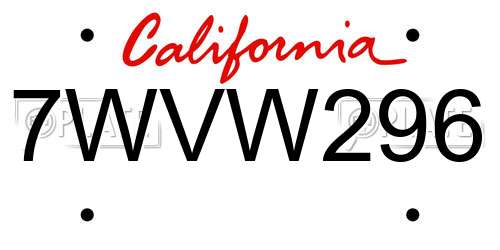 7WVW296 California License Plate