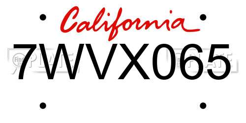 7WVX065 California License Plate
