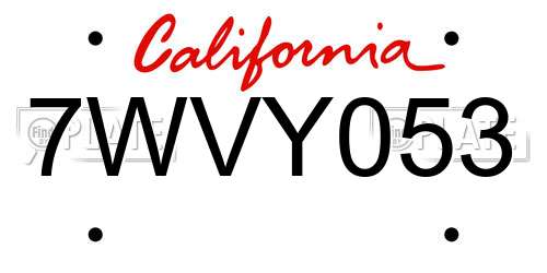 7WVY053 California License Plate