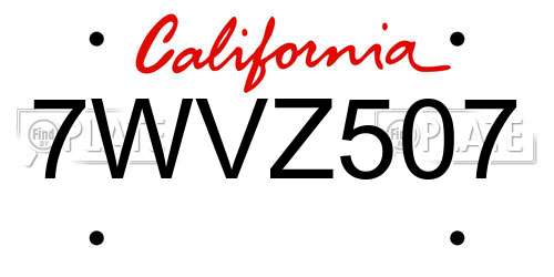 7WVZ507 California License Plate