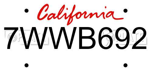 7WWB692 California License Plate