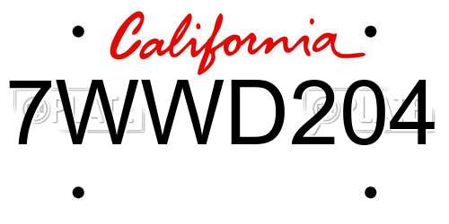 7WWD204 California License Plate