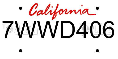 7WWD406 California License Plate