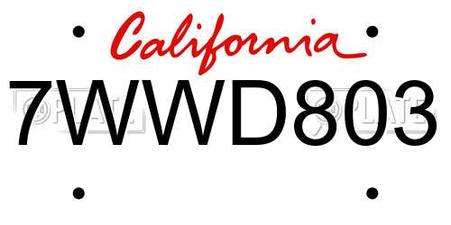 7WWD803 California License Plate