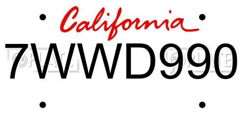 7WWD990 California License Plate
