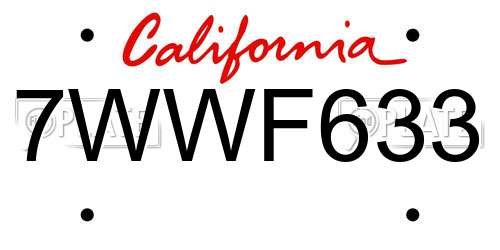 7WWF633 California License Plate
