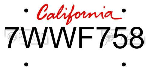 7WWF758 California License Plate