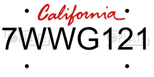 7WWG121 California License Plate