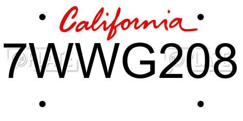 7WWG208 California License Plate