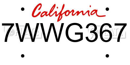 7WWG367 California License Plate