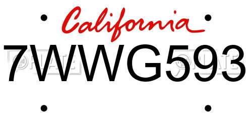 7WWG593 California License Plate
