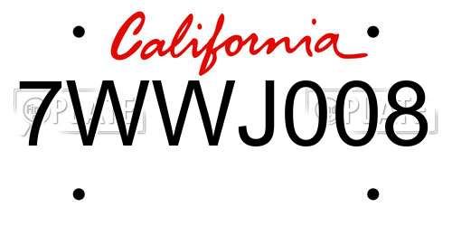 7WWJ008 California License Plate