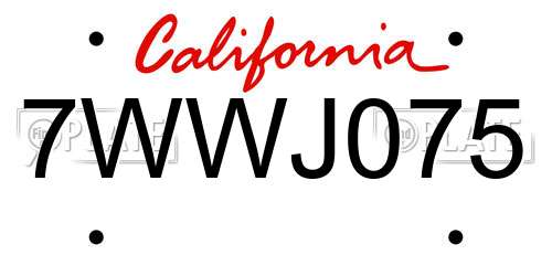 7WWJ075 California License Plate