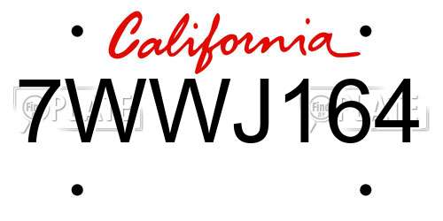 7WWJ164 California License Plate