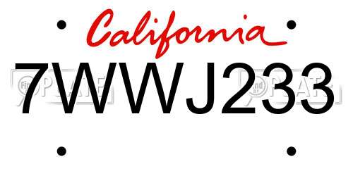 7WWJ233 California License Plate