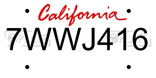 7WWJ416 California License Plate