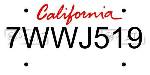 7WWJ519 California License Plate