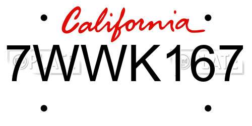 7WWK167 California License Plate