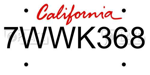 7WWK368 California License Plate