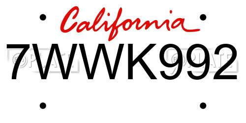 7WWK992 California License Plate