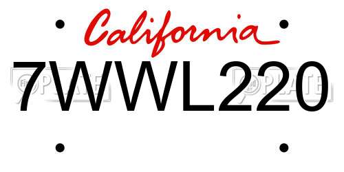 7WWL220 California License Plate