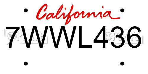 7WWL436 California License Plate