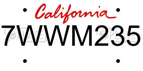 7WWM235 California License Plate
