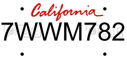 7WWM782 California License Plate