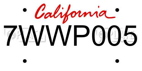 7WWP005 California License Plate
