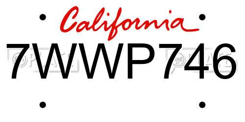 7WWP746 California License Plate