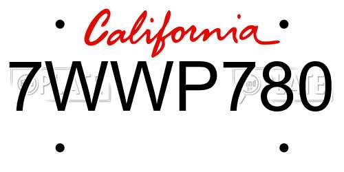 7WWP780 California License Plate