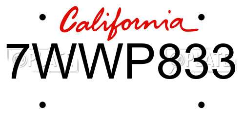 7WWP833 California License Plate