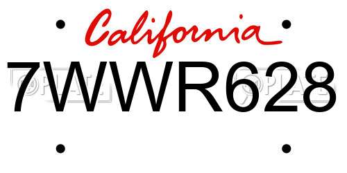 7WWR628 California License Plate
